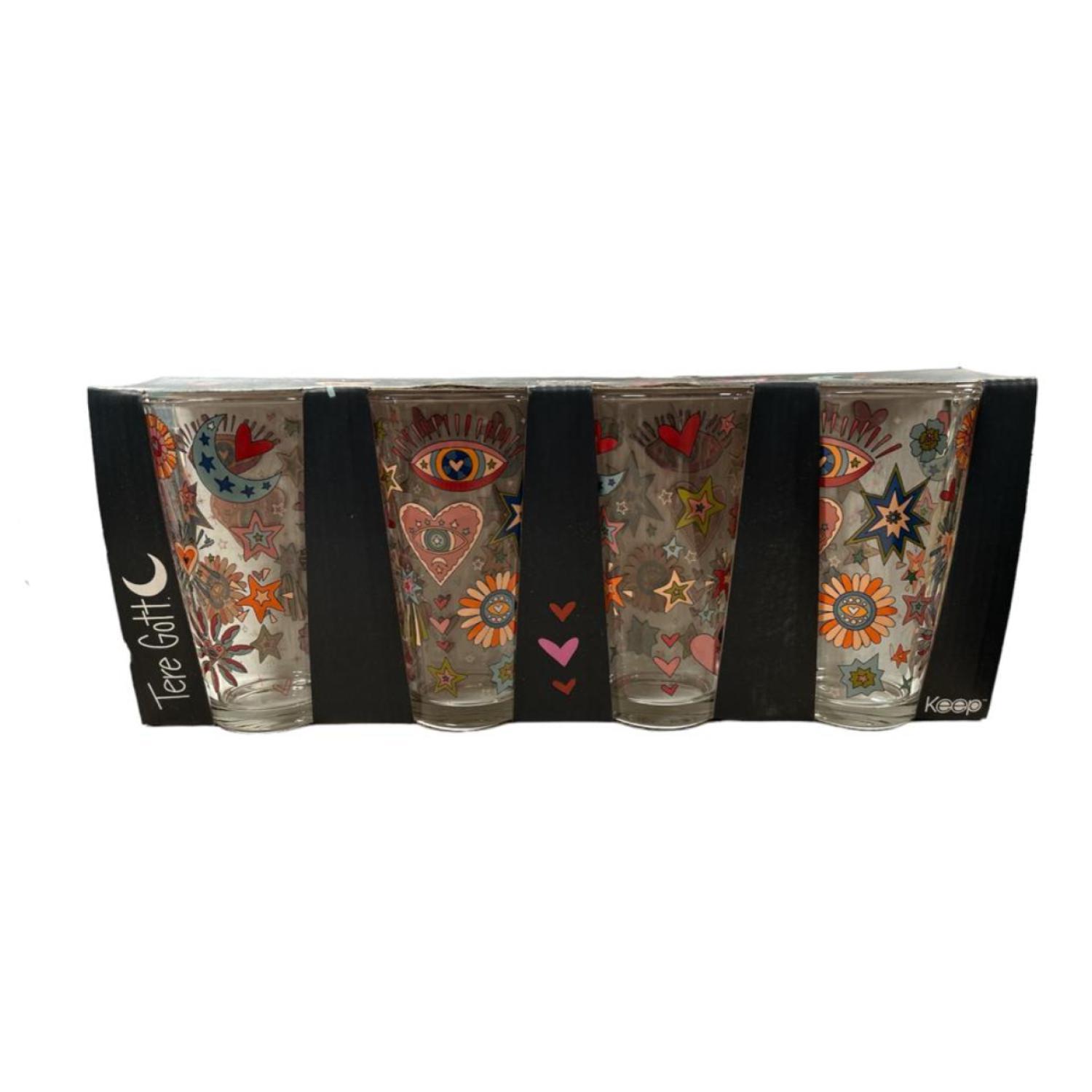 Set 4 Vasos Vidrio Keep Tere Gott Mandala