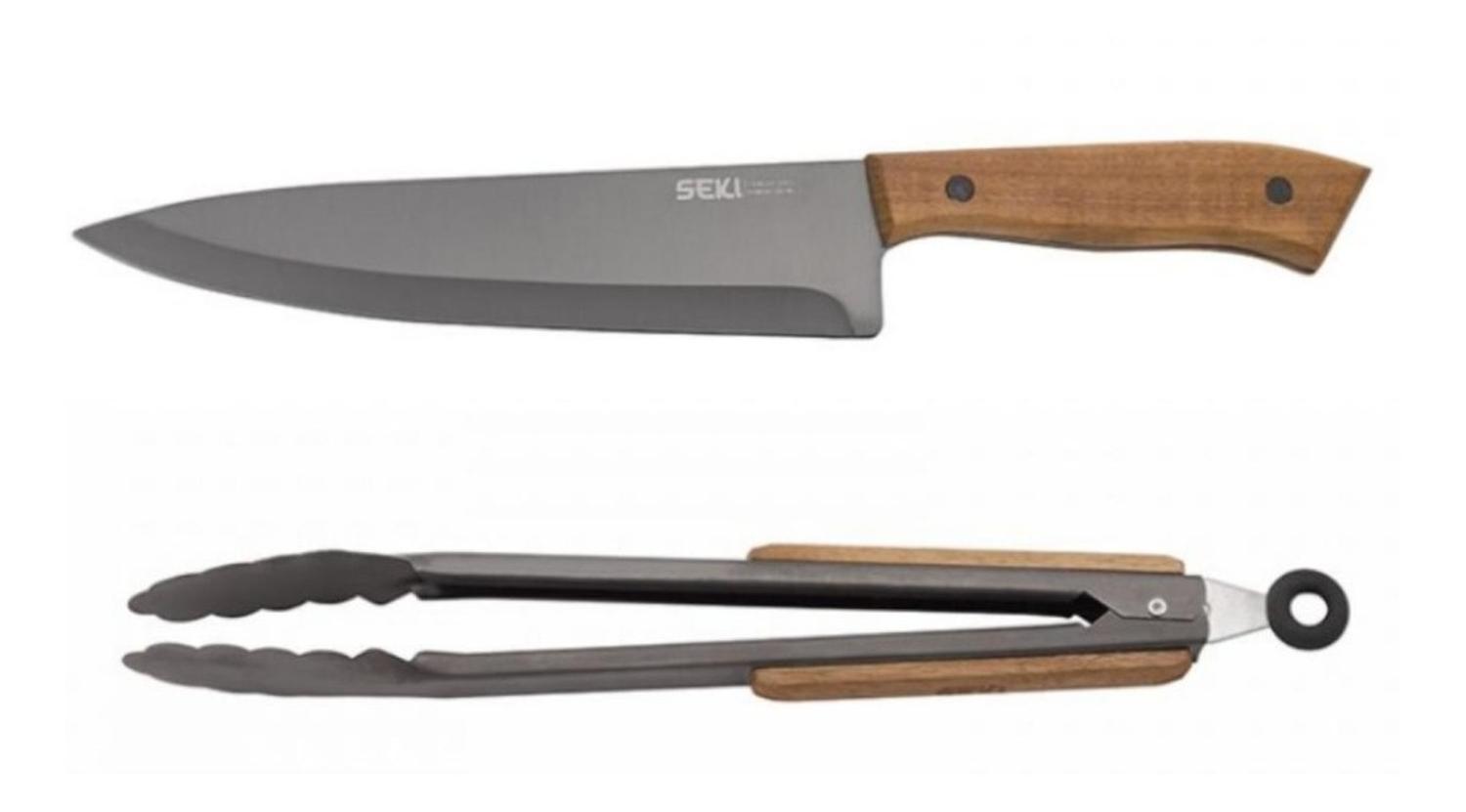 Pack Cuchillo Y Pinza De Acero Para Bbq